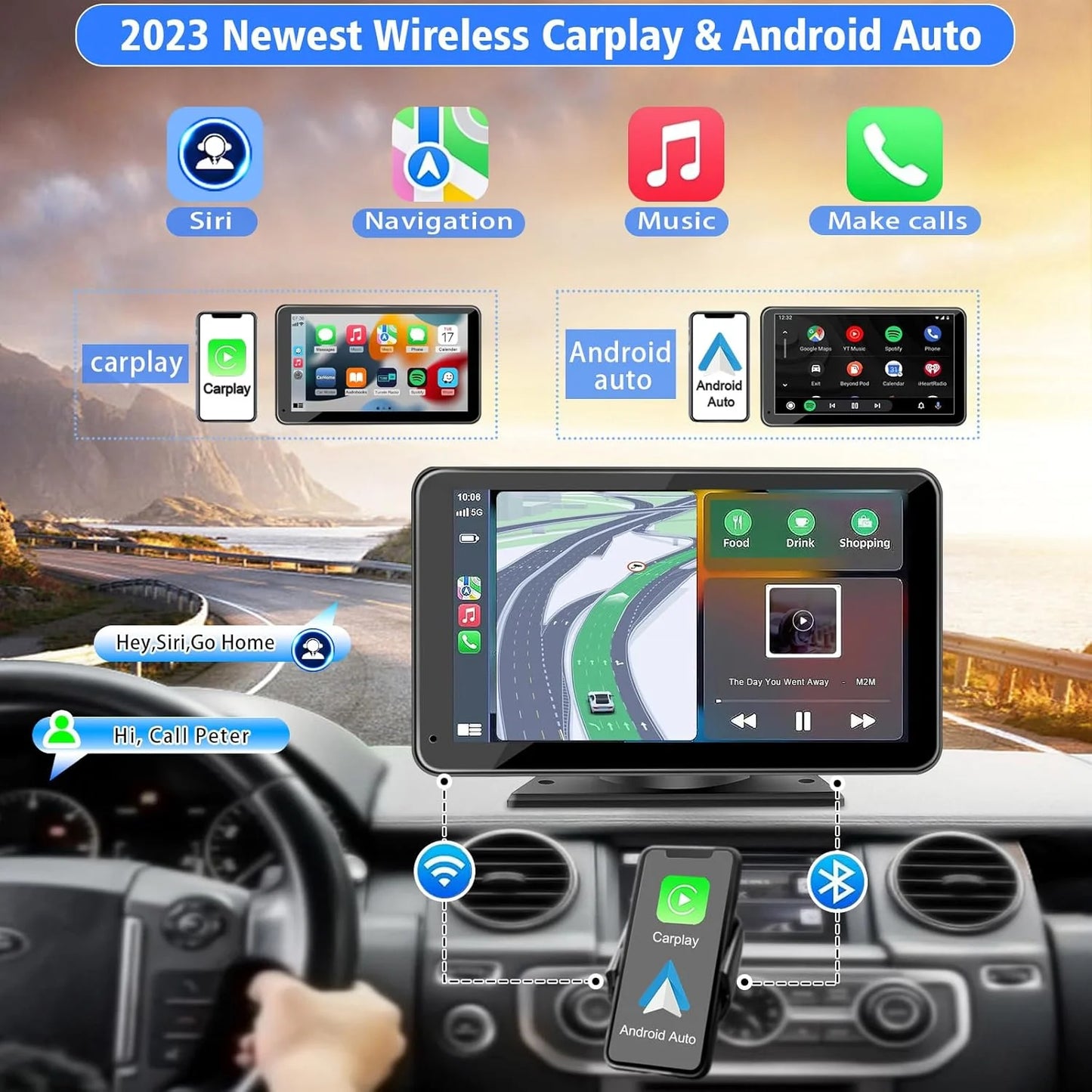 2025 Upgraded Wireless CarPlay Screen for Andriod & Iphone