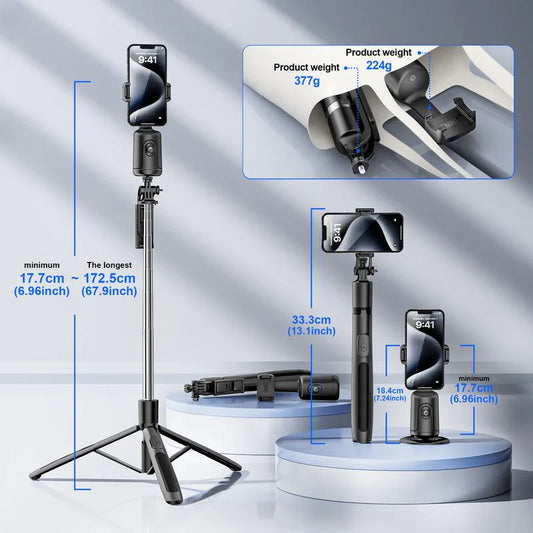 Automatic Face-Tracking Tripod with 360-Degree Rotation and Mounting Bracket