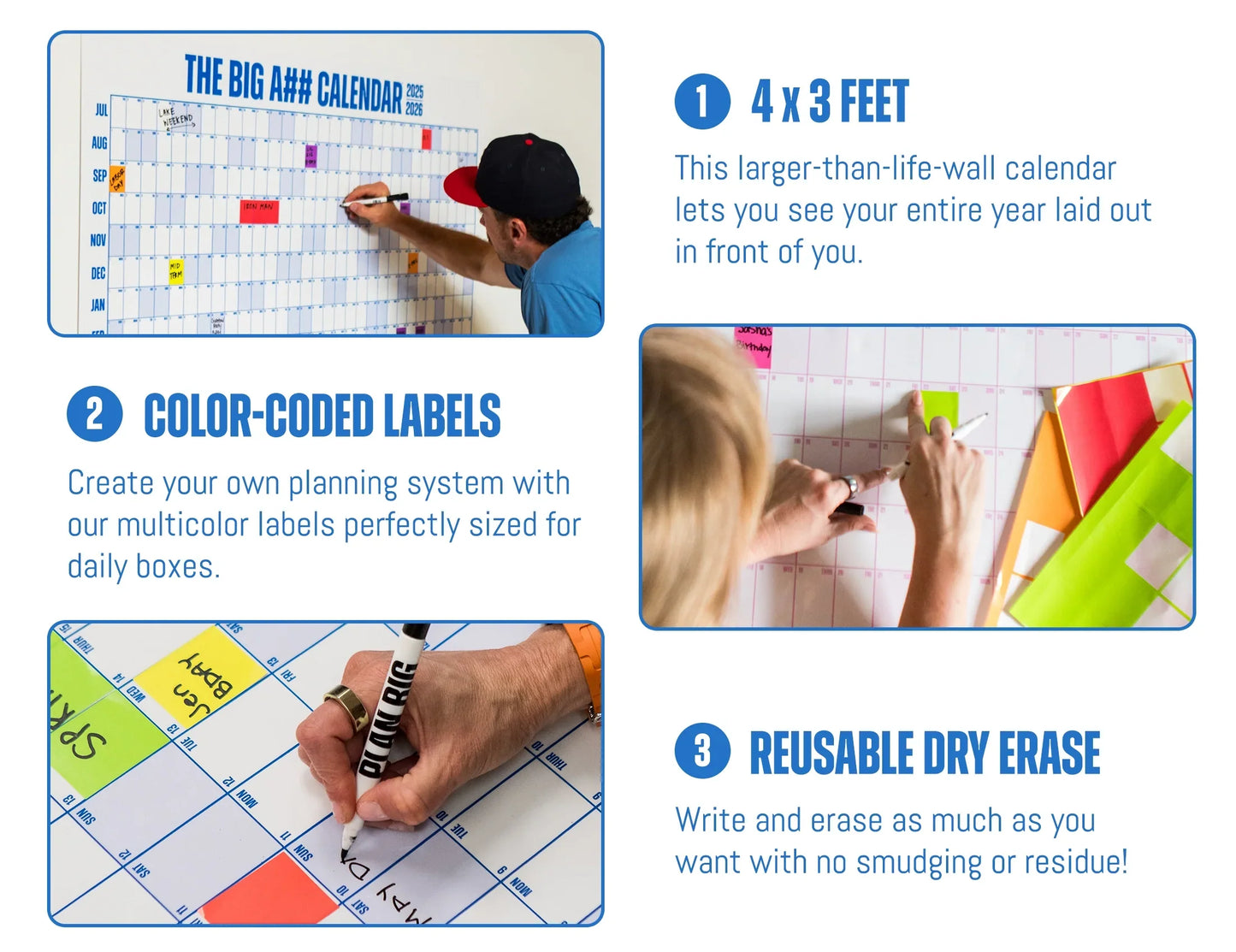 The Big Bright Calendar 2026 📅 - Design Your Amazing 2026! ✨ - 365-Day Year-at-a-Glance Wall Calendar with Dry-Erase Material ✏️ & Custom Labels 🏷️