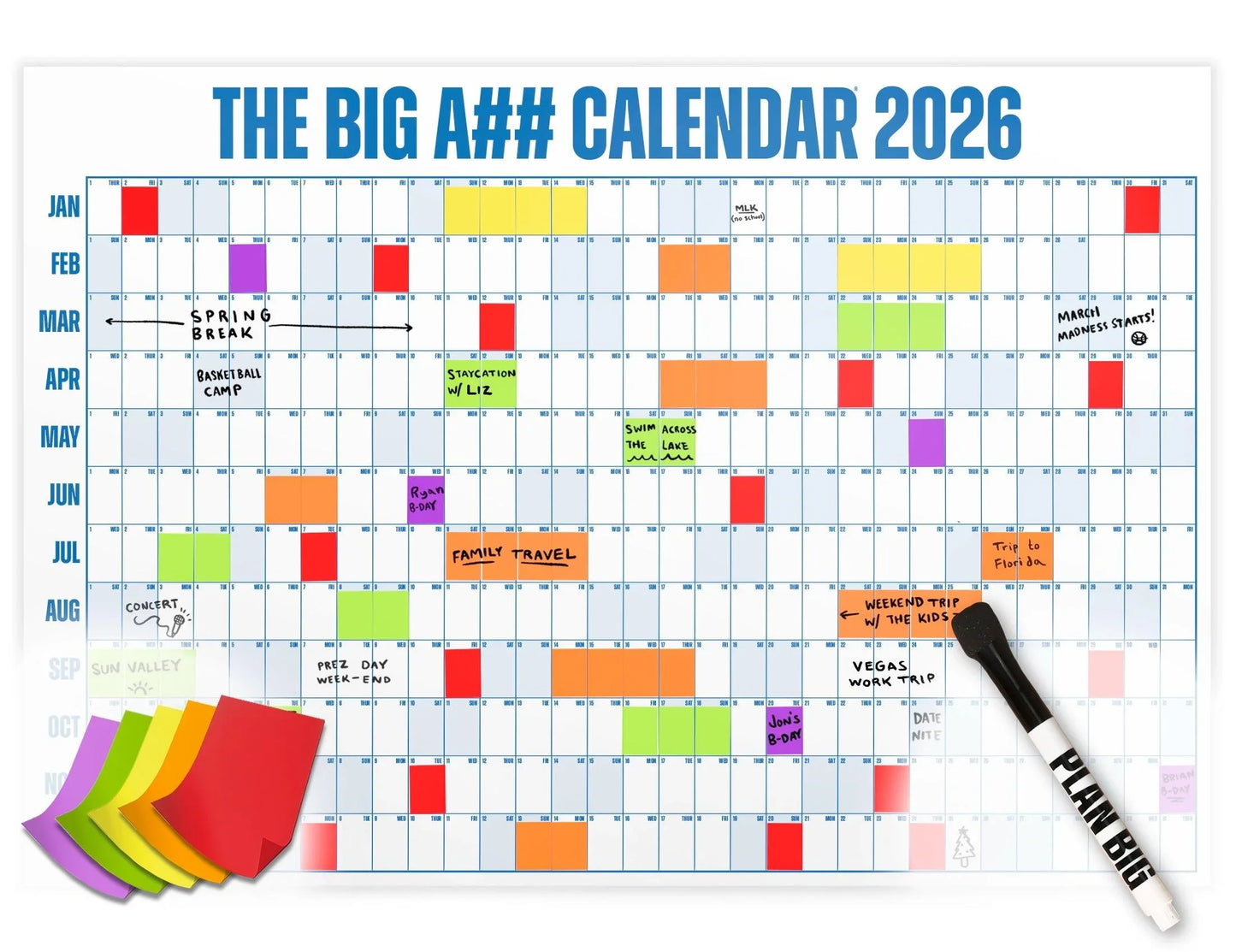 The Big Bright Calendar 2026 📅 - Design Your Amazing 2026! ✨ - 365-Day Year-at-a-Glance Wall Calendar with Dry-Erase Material ✏️ & Custom Labels 🏷️