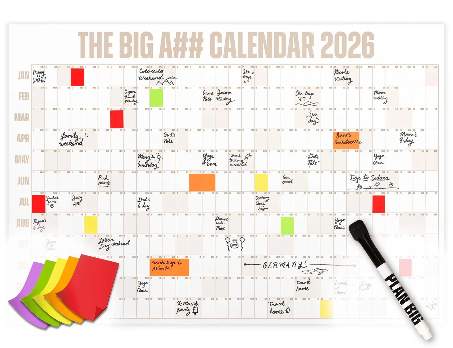 The Big Bright Calendar 2026 📅 - Design Your Amazing 2026! ✨ - 365-Day Year-at-a-Glance Wall Calendar with Dry-Erase Material ✏️ & Custom Labels 🏷️
