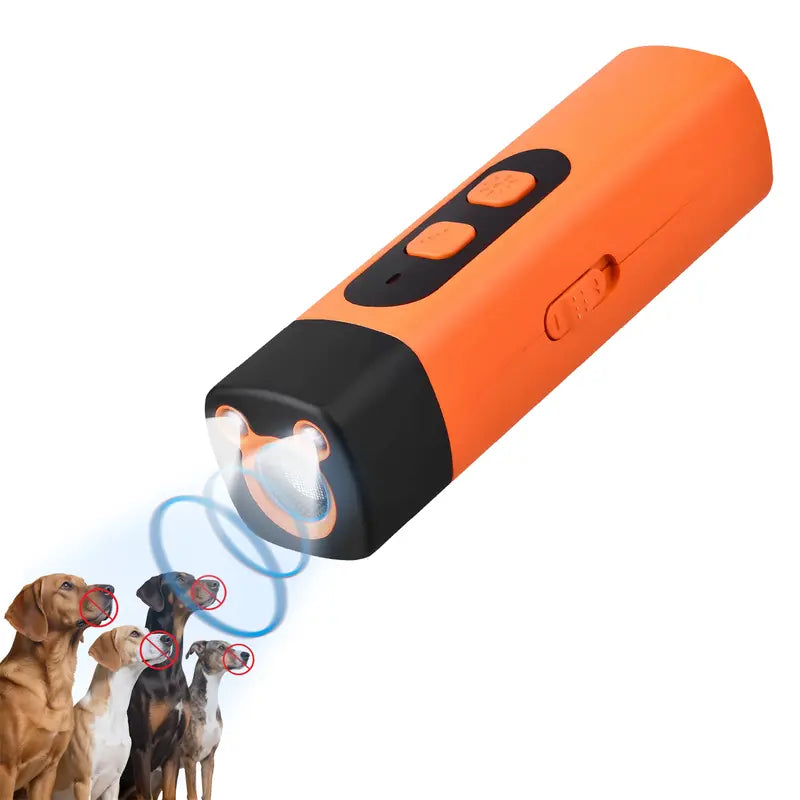 Professional Dog Bark Deterrent Device with LED Flashlight, 30ft Range, Rechargeable & Portable