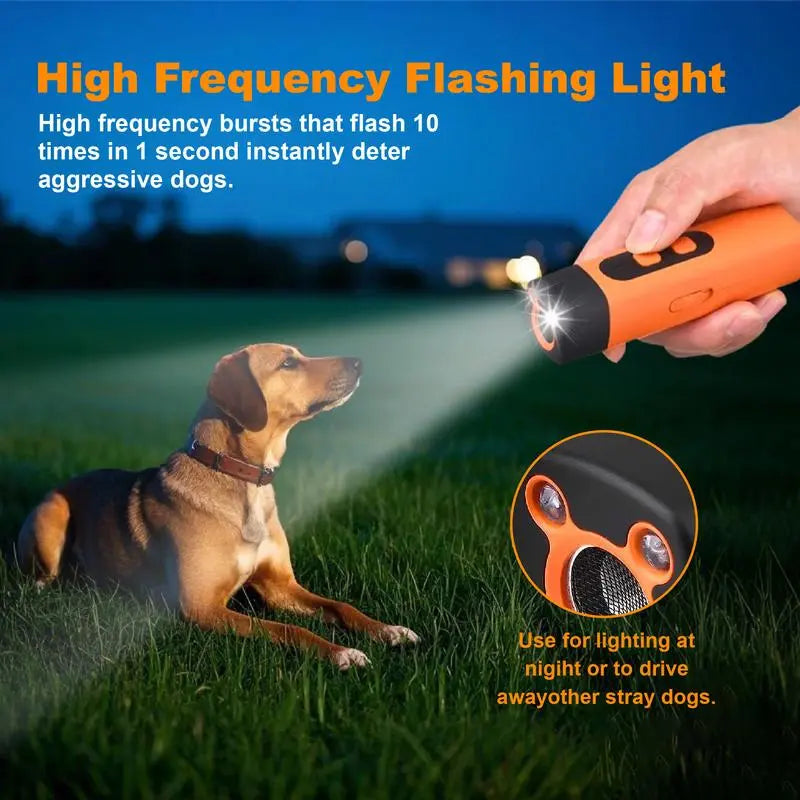 Professional Dog Bark Deterrent Device with LED Flashlight, 30ft Range, Rechargeable & Portable