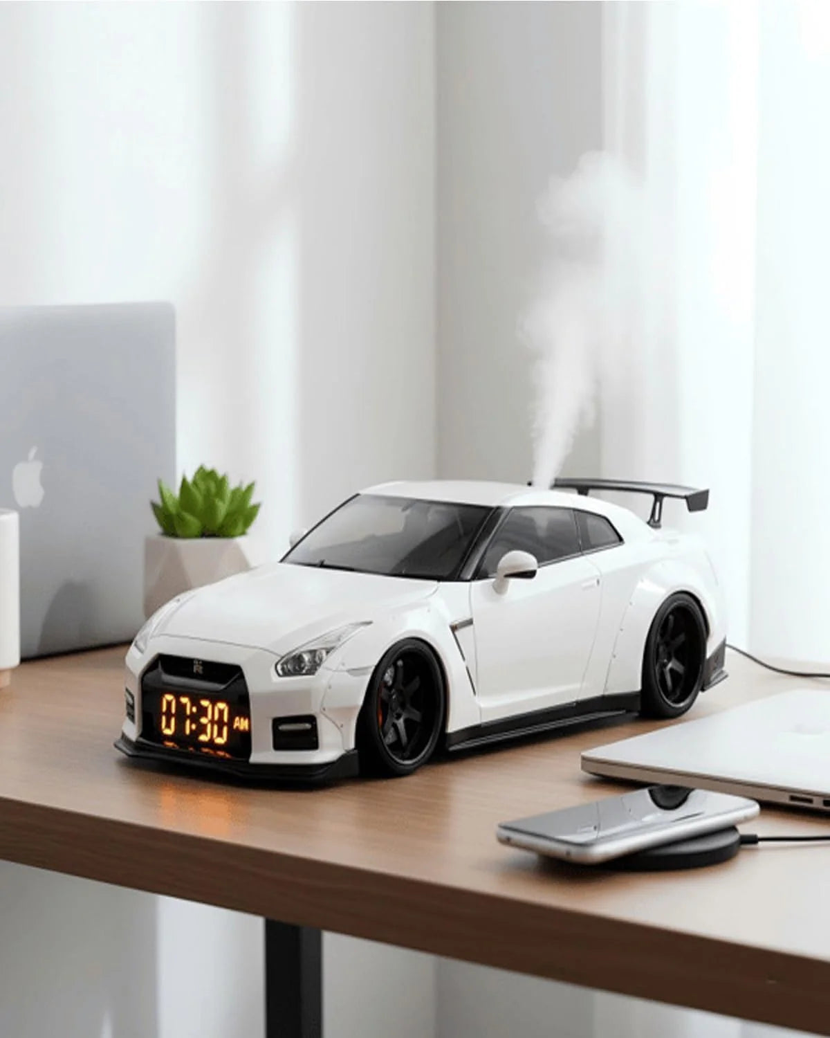 Hypercar Alarm Clock with Realistic Engine Sound, LED Display & Cool Mist Exhaust Flame Effect